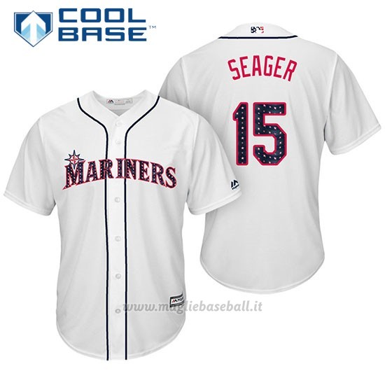 Maglia Baseball Uomo Seattle Mariners 2017 Estrellas y Rayas Kyle Seager Bianco Cool Base